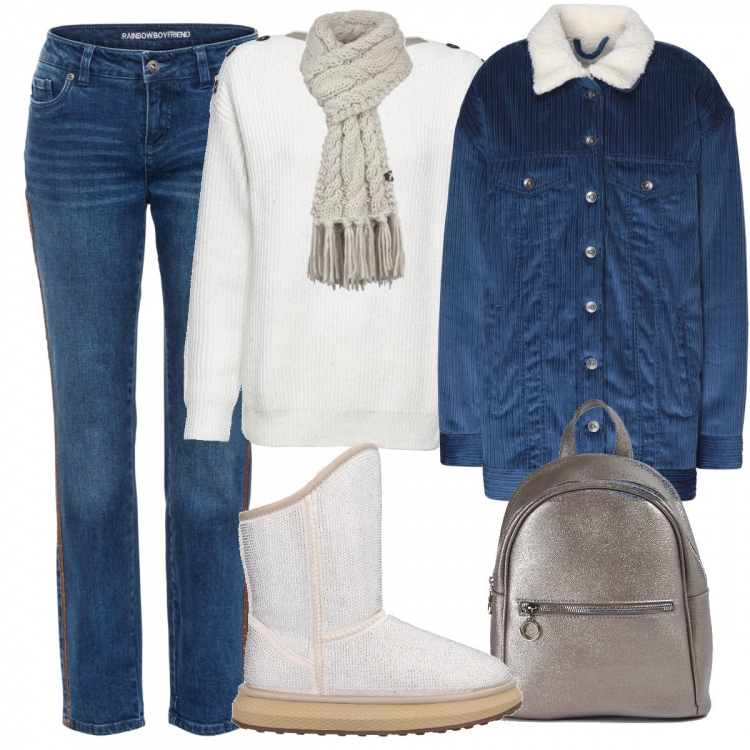 Outfit donna - Giubbotto in velluto. Stile Basic per Tutti i giorni. Abbinamento con maglieria, jeans boyfriend, cappotti, stivaletti, zaini, sciarpe.