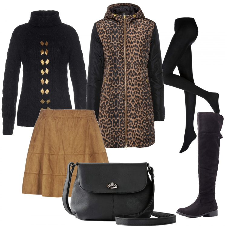 Outfit donna - Weekend in libertà #tall. Stile Basic per Tutti i giorni. look ideale per Tall. Abbinamento con collant, cappotti, maglioni, stivali sopra il ginocchio, borse a mano, minigonne.