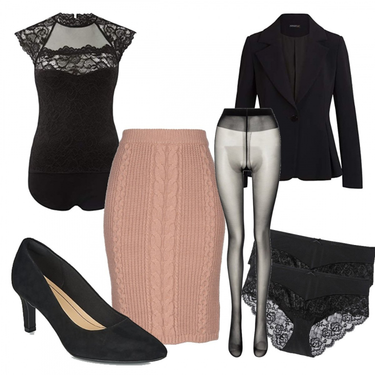 Outfit donna - Sexy curvy. Stile Sexy per Serata fuori. Abbinamento con culotte, gonne longuette, décolleté, body, collant, blazer.