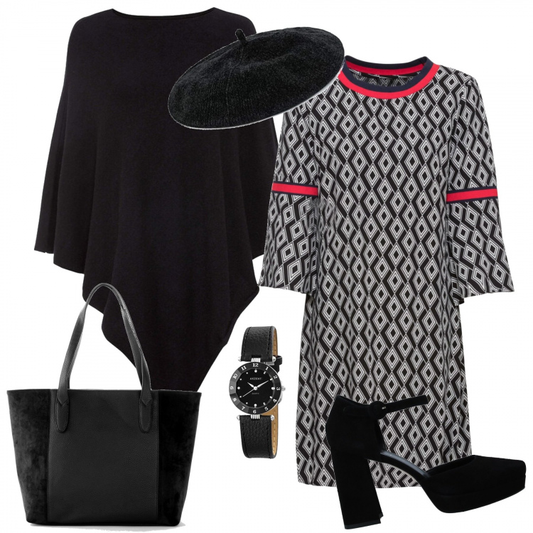 Outfit donna - Una fuga romantica. Stile Chic per Tutti i giorni. Abbinamento con vestiti, cappotti, shopping bag, décolleté, berretti, orologi analogici.