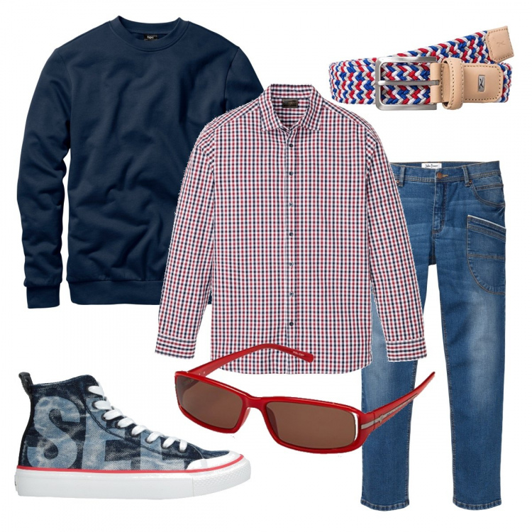 Outfit uomo - La camicia a quadretti. Stile Casual per Tutti i giorni. Abbinamento con felpe, jeans dritti, camicie, sneakers alte, occhiali da sole, cinture.