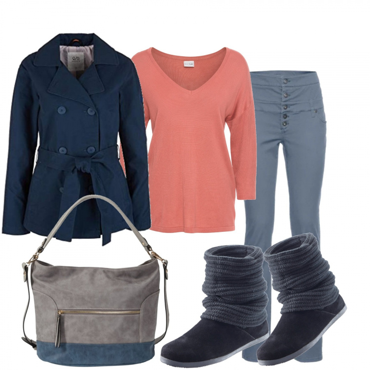 Outfit donna - Voglia di uscire. Stile Trendy per Tutti i giorni. Abbinamento con stivali, pantaloni skinny, borse a mano, maglieria, blazer.