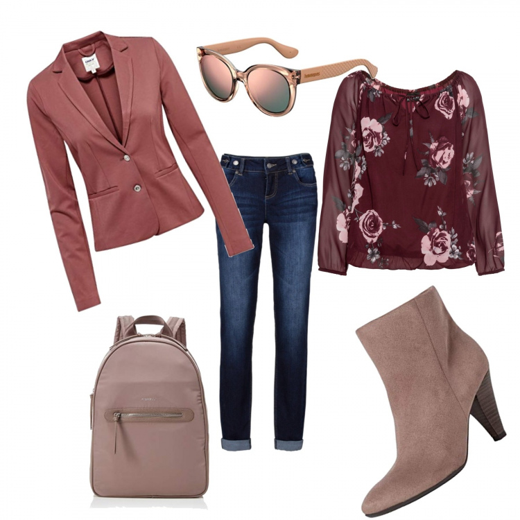 Outfit donna - Voglia di primavera. Stile Urban per Tutti i giorni. Abbinamento con jeans boyfriend, bluse, blazer, stivali, zaini, occhiali da sole.