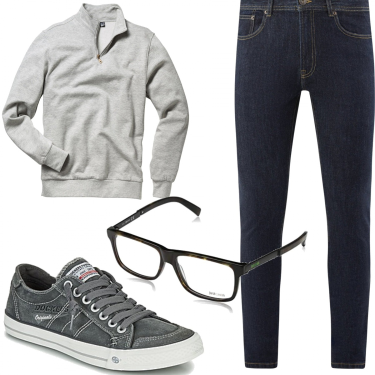 Outfit uomo - Urban #515. Stile Urban per Tutti i giorni. Abbinamento con felpe, sneakers, jeans skinny, occhiali.