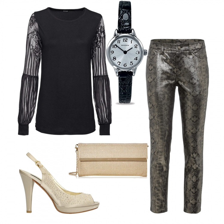 Outfit donna - La blusa in pizzo. Stile Trendy per Tutti i giorni. Abbinamento con bluse, pantaloni, sandali col tacco, orologi, clutch.