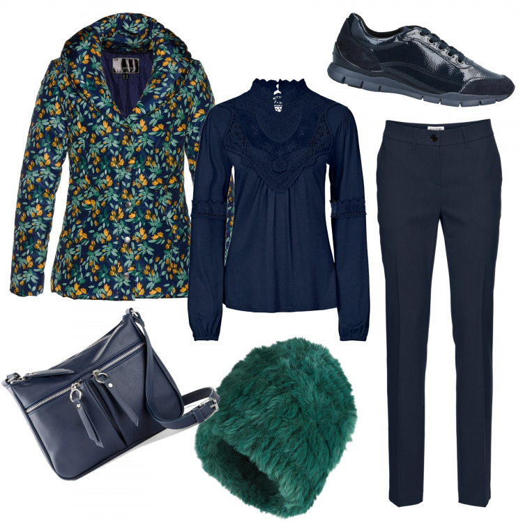 Outfit donna - Intramontabile blu. Stile Urban per Tutti i giorni. Abbinamento con pantaloni, cappotti, pullovers, reggiseni, sneakers, berretti.