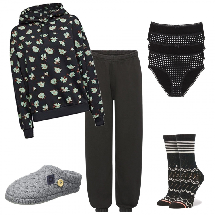 Outfit donna - Essenziale... a casa mia. Stile Basic per Tutti i giorni. Abbinamento con slip, calzini, ciabatte, felpe, felpe.