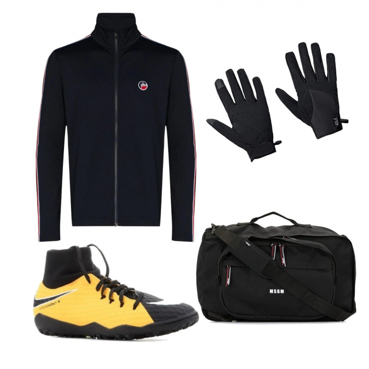 Outfit uomo - Andiamo a giocare a calcetto!. Stile Casual per Sport. Abbinamento con scarpe sportive, giacche sportive, borse sportive, guanti.