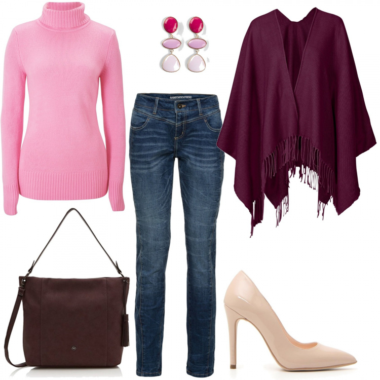 Outfit donna - Al lavoro. Stile Trendy per Tutti i giorni. Abbinamento con maglieria, cappotti, jeans boyfriend, vestiti lunghi, décolleté, borse a tracolla.