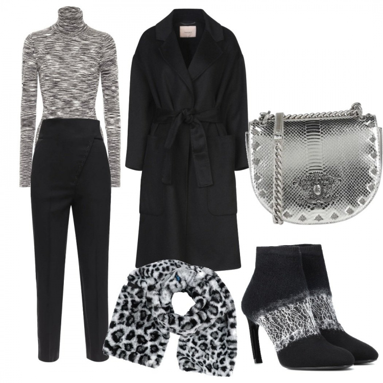 Outfit donna - Trendy, pervuna serata alla moda. Stile Trendy per Serata fuori. Abbinamento con sciarpe, cappotti, borse a tracolla, stivaletti, pantaloni, pullovers.