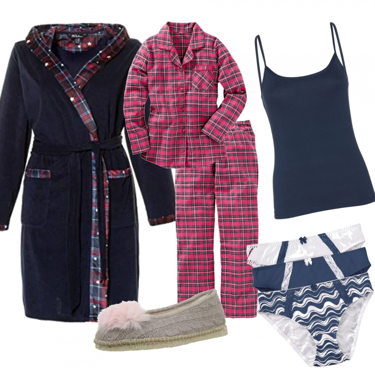 Outfit donna - Buonanotte. Stile Basic per Tutti i giorni. Abbinamento con pigiama, slip, magliette intime, accappatoi, pantofole.