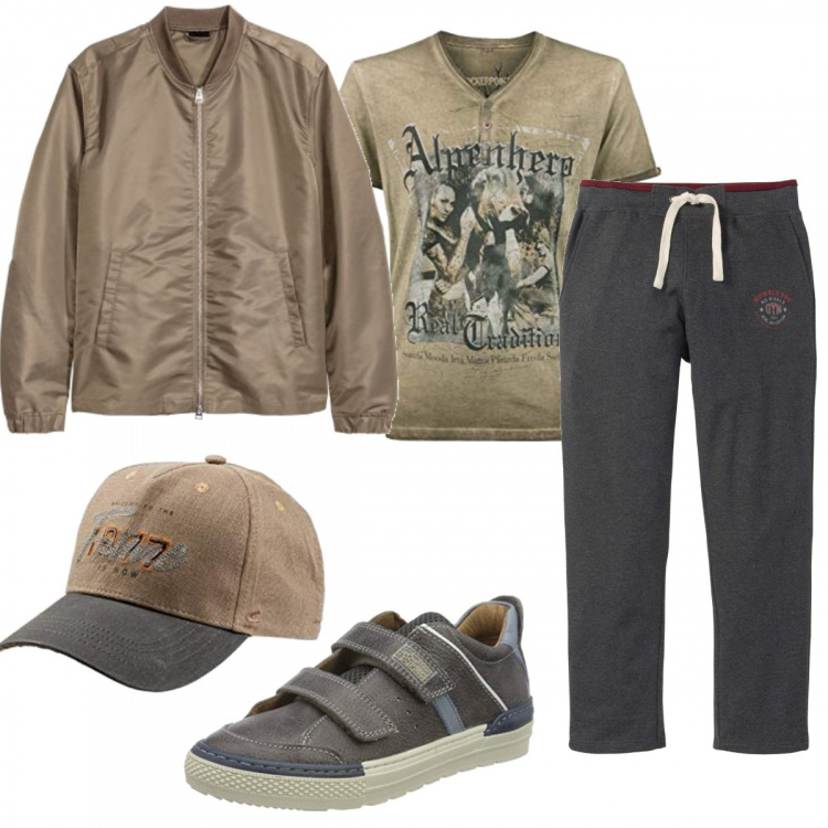 Outfit uomo - Casual #1644. Stile Casual per Tutti i giorni. Abbinamento con pantaloni, camicie, cappelli con visiera, bomber, scarpe sportive.