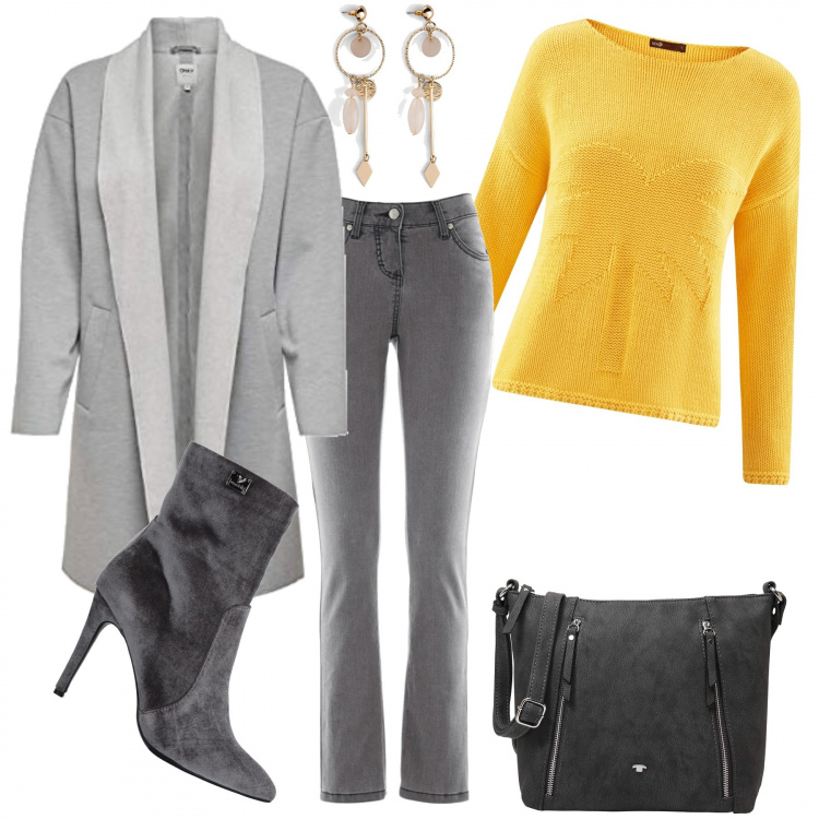Outfit donna - Gente che va, gente che viene.. Stile Trendy per Tutti i giorni. Abbinamento con jeans slim fit, orecchini, stivaletti, maglieria, cappotti, borse a tracolla.