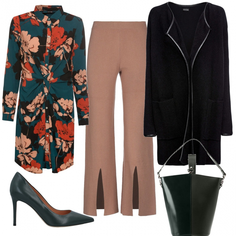 Outfit donna - Verde scuro. Stile Trendy per Tutti i giorni. Abbinamento con pantaloni, décolleté, vestiti, cardigans, borse a spalla.