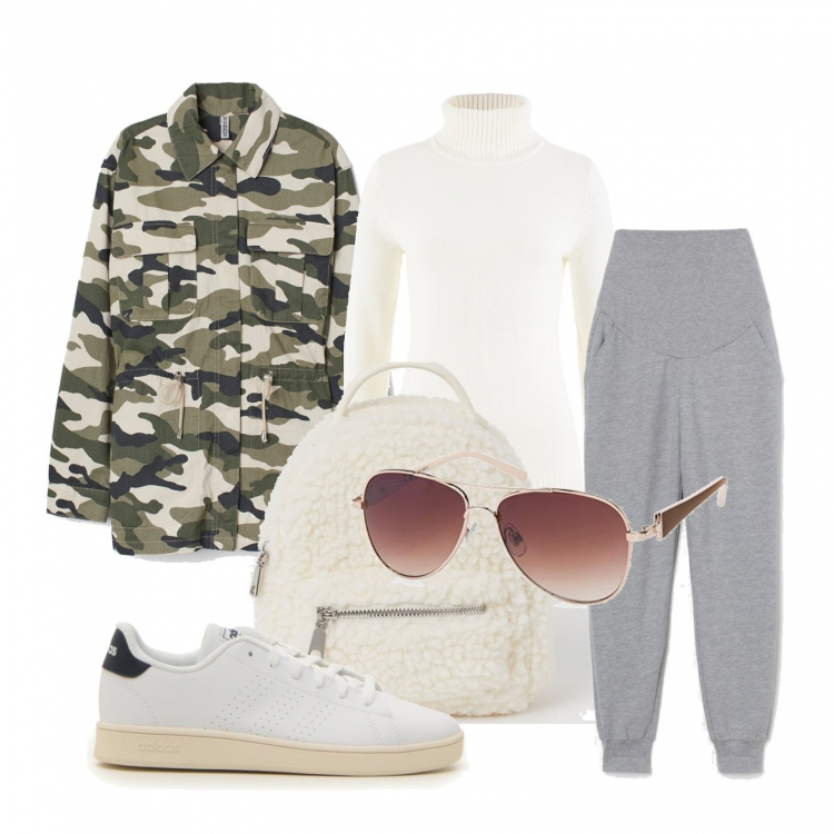 Outfit donna - Praticamente.... sabato!. Stile Basic per Tutti i giorni. Abbinamento con maglieria, jeans dritti, sneakers, occhiali da sole, zaini, blazer.