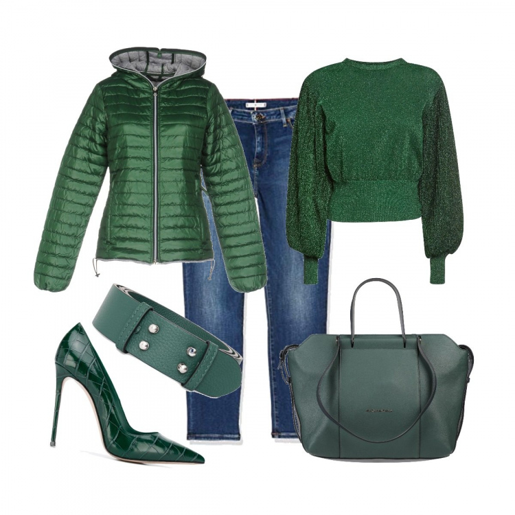 Outfit donna - Basic #2863. Stile Basic per Scuola/Università. Abbinamento con cinture, décolleté, borse a spalla, piumini, pullovers, jeans skinny.