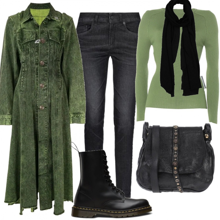 Outfit mujer - Moda grunge. Estilo Urban para Todos los días. Combinación con botines, bandoleras, abrigos, bufandas, vaqueros, jerséis.
