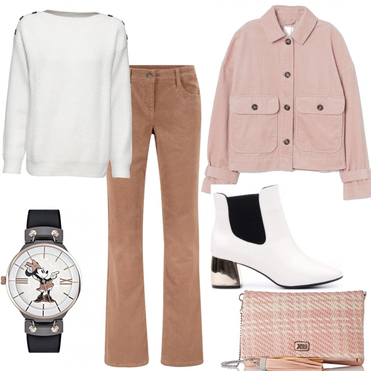 Outfit donna - Basic #2954. Stile Basic per Tutti i giorni. Abbinamento con maglieria, pantaloni, stivaletti, orologi analogici, borse a tracolla, blazer.