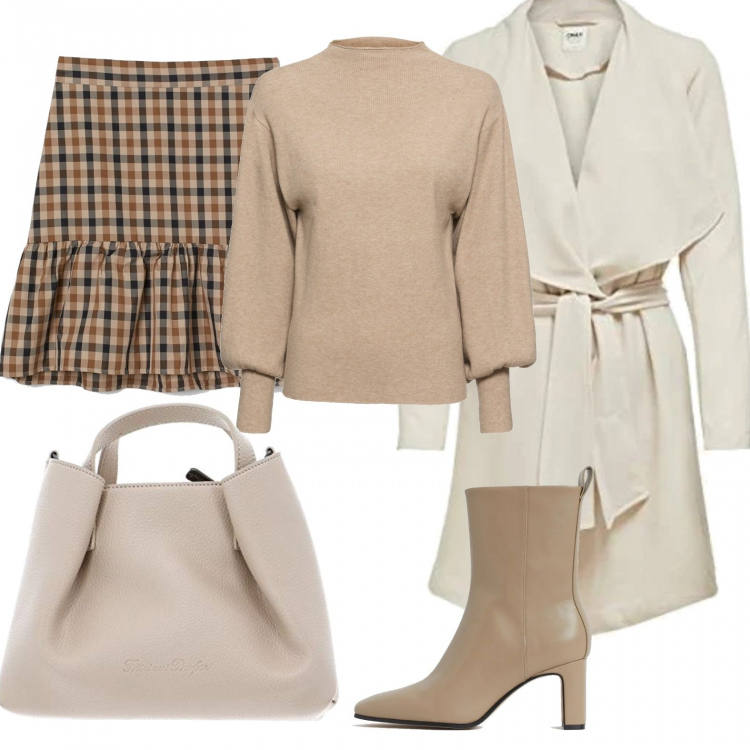 Outfit donna - Bag addicted. Stile Trendy per Tutti i giorni. Abbinamento con maglieria, cappotti, minigonne, borse a tracolla, stivaletti.