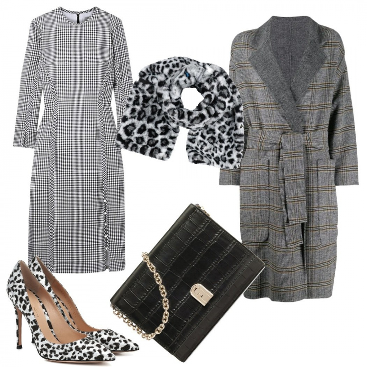 Outfit donna - Chic, accessori abbinati. Stile Chic per Serata fuori. Abbinamento con sciarpe, vestiti midi/longuette, borse a mano, cappotti, décolleté.