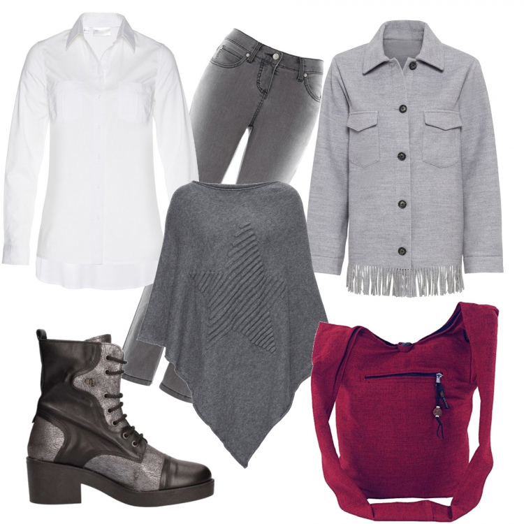 Outfit donna - Pronta per domani. Stile Urban per Ufficio. Abbinamento con jeans slim fit, cappotti, blazer, camicie, anfibi, borse a tracolla.