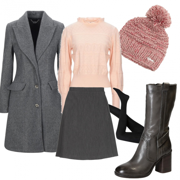 Outfit donna - Chic #2946. Stile Chic per Tutti i giorni. Abbinamento con collant, gonne longuette, pullovers, cappotti, stivali, berretti.