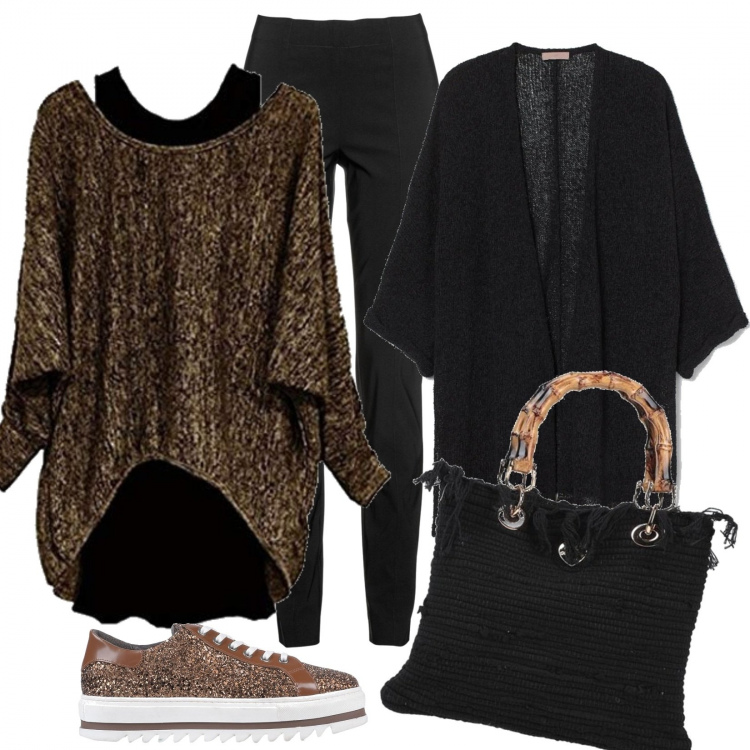 Outfit donna - Maxi pull e maxi cardigan. Stile Basic per Tutti i giorni. Abbinamento con pantaloni, borse a mano, sneakers, maglioni, cardigans.