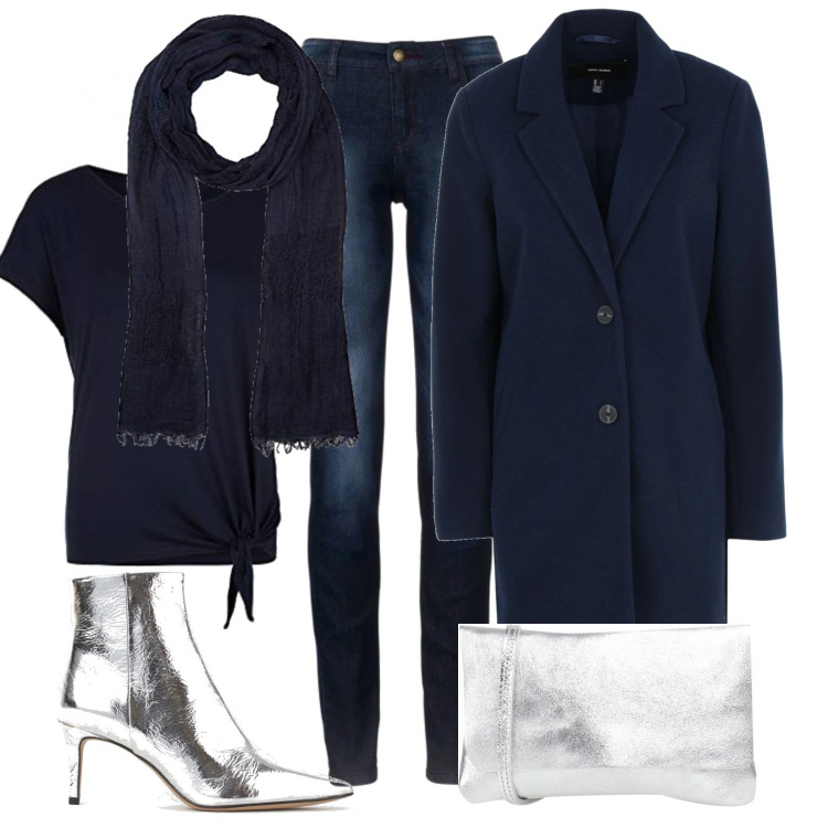 Outfit donna - Accessori argento. Stile Basic per Ufficio. Abbinamento con jeans skinny, cappotti, borse a tracolla, stivaletti, t-shirt, sciarpe.