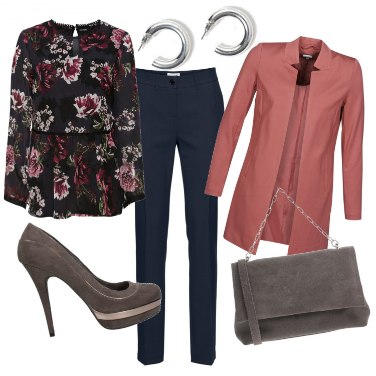 Outfit donna - Pronta per l\'ufficio. Stile Bon Ton per Ufficio. Abbinamento con pantaloni, bluse, borse a mano, cappotti, décolleté, orecchini.