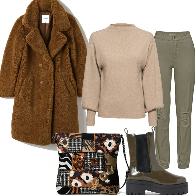 Outfit donna - Basic #3401. Stile Basic per Tutti i giorni. Abbinamento con maglieria, pantaloni, cappotti, stivaletti chelsea, borse a tracolla.