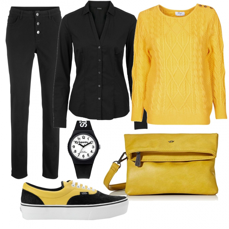 Outfit donna - Basic #3421. Stile Basic per Tutti i giorni. Abbinamento con camicie, pantaloni, sneakers, maglieria, pochette, orologi analogici.
