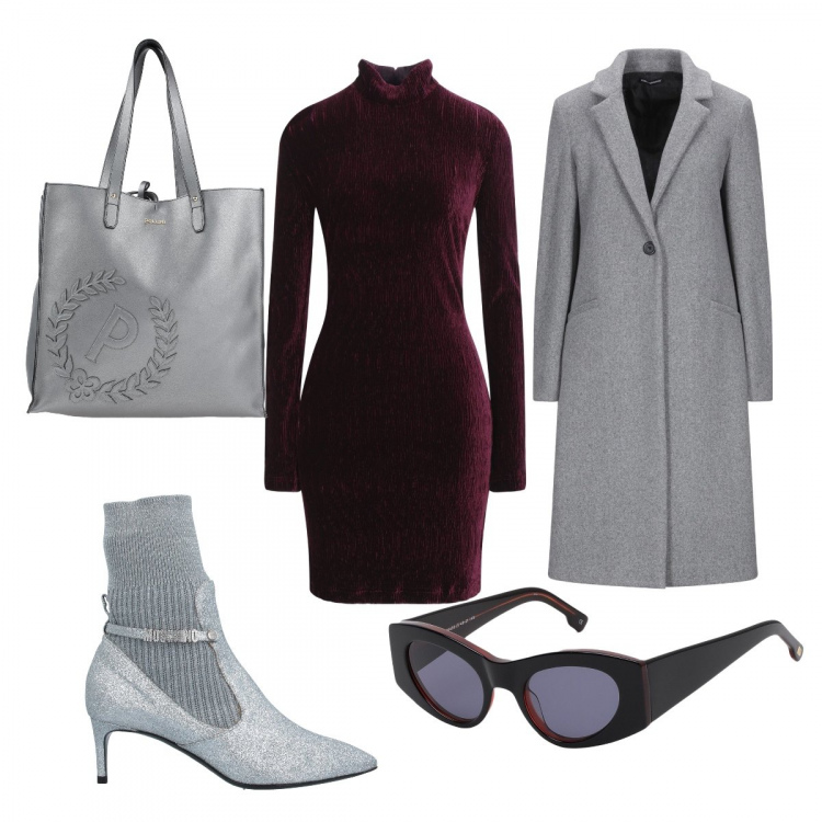 Outfit donna - Un po’ di originalità. Stile Trendy per Serata fuori. Abbinamento con stivaletti, cappotti, borse a mano, vestiti corti, occhiali da sole.