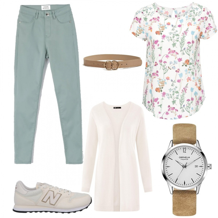 Outfit donna - Basic #3463. Stile Basic per Tutti i giorni. Abbinamento con bluse, sneakers, pantaloni, cinture, cardigans, orologi.