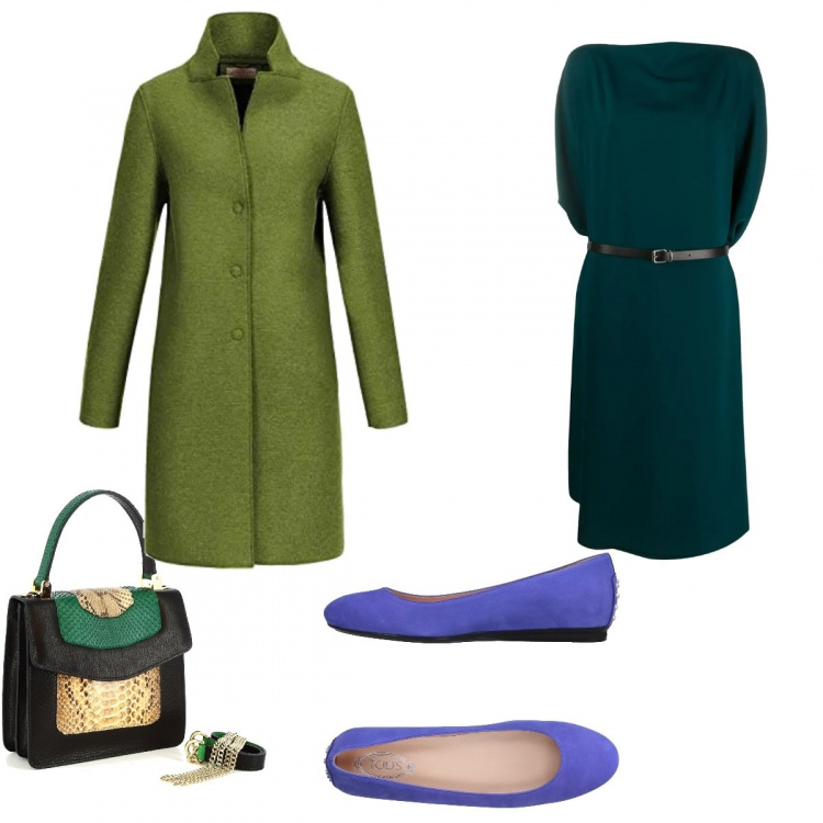 Outfit donna - Bon Ton #2152. Stile Bon Ton per Serata fuori. Abbinamento con borse a mano, vestiti midi/longuette, ballerine, blazer.
