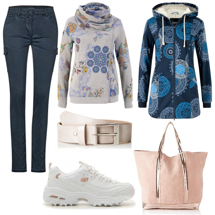 Outfit donna - Cargo e sneakers. Stile Urban per Tutti i giorni. Abbinamento con parka, felpe, sneakers, pantaloni cargo, borse tote, cinture.