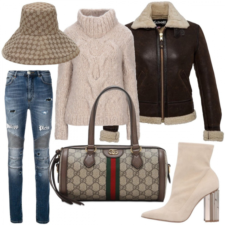 Outfit donna - Neutralità. Stile Trendy per Tutti i giorni. Abbinamento con pullovers, stivaletti, blazer, jeans skinny, borse a mano, cappelli.