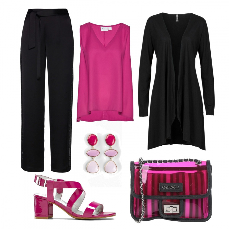 Outfit donna - Chic #3969. Stile Chic per Serata fuori. Abbinamento con cardigans, top, pantaloni a palazzo, sandali col tacco, vestiti lunghi, borse a tracolla.