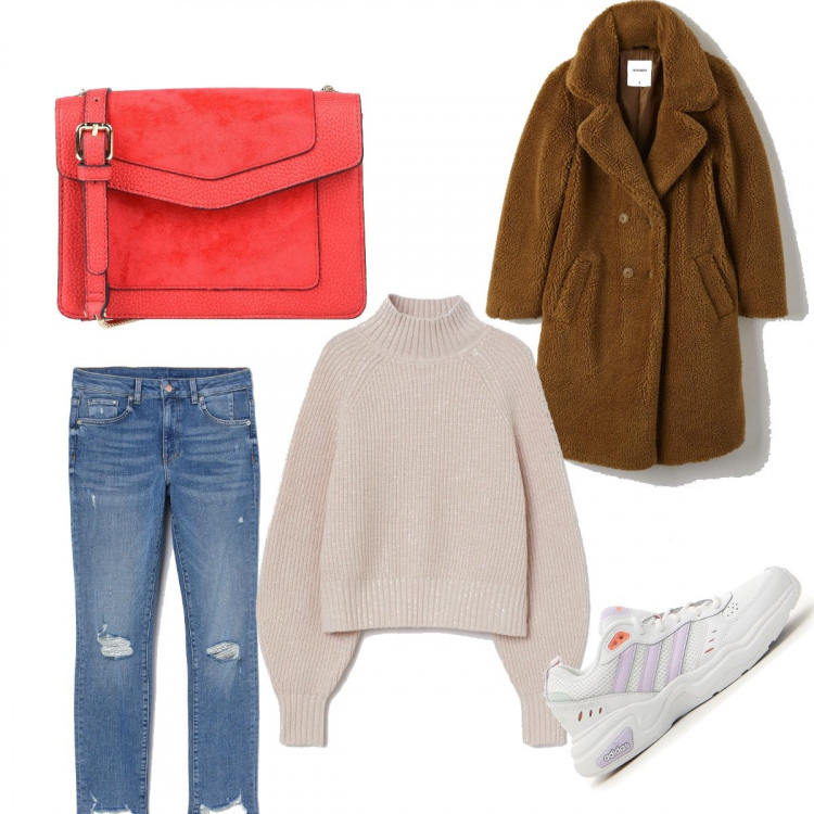 Outfit donna - Un teddy è per sempre. Stile Trendy per Scuola/Università. Abbinamento con borse a tracolla, cappotti, pullovers, jeans skinny, sneakers.