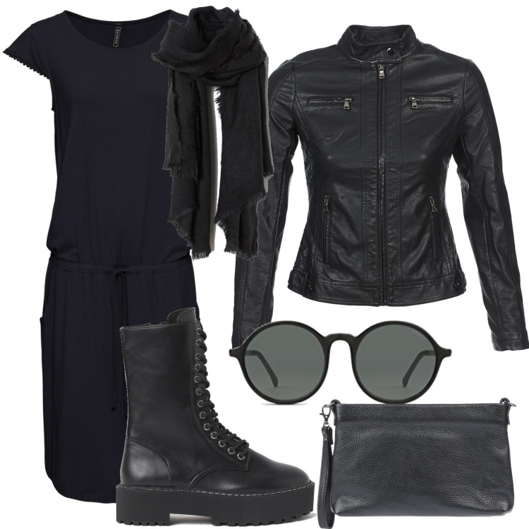 Outfit donna - A san Valentino mi sento bella così. Stile Rock per Tutti i giorni. Abbinamento con vestiti midi/longuette, borse a tracolla, giacche, stivaletti, sciarpe, occhiali da sole.