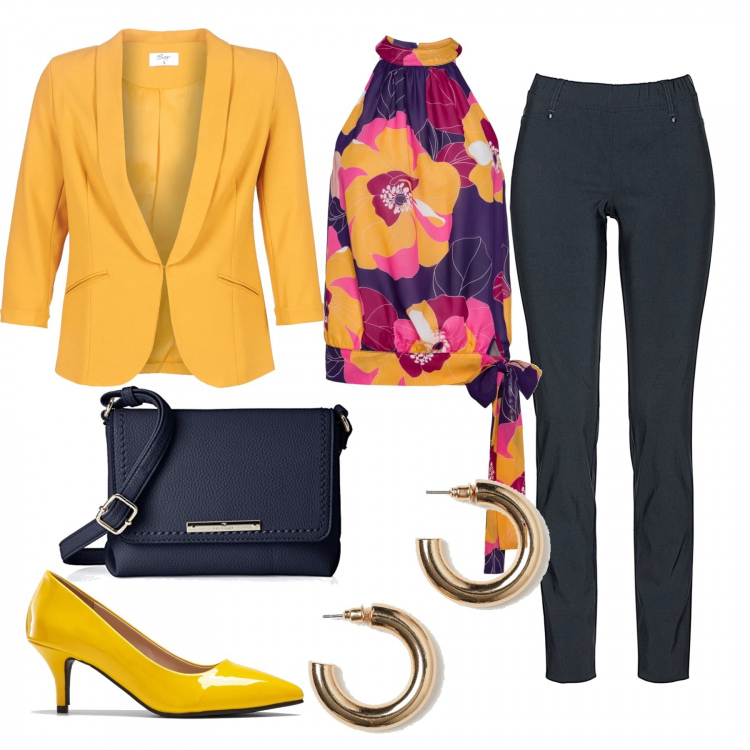Outfit donna - Trendy #8001. Stile Trendy per Tutti i giorni. Abbinamento con pantaloni, pantaloni cargo, décolleté, giacche, borse a tracolla, orecchini.