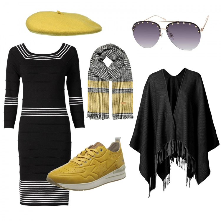 Outfit donna - Curvy con accessori che si fanno notare. Stile Urban per Tutti i giorni. Abbinamento con vestiti, cappotti, sneakers, berretti, occhiali da sole, sciarpe.