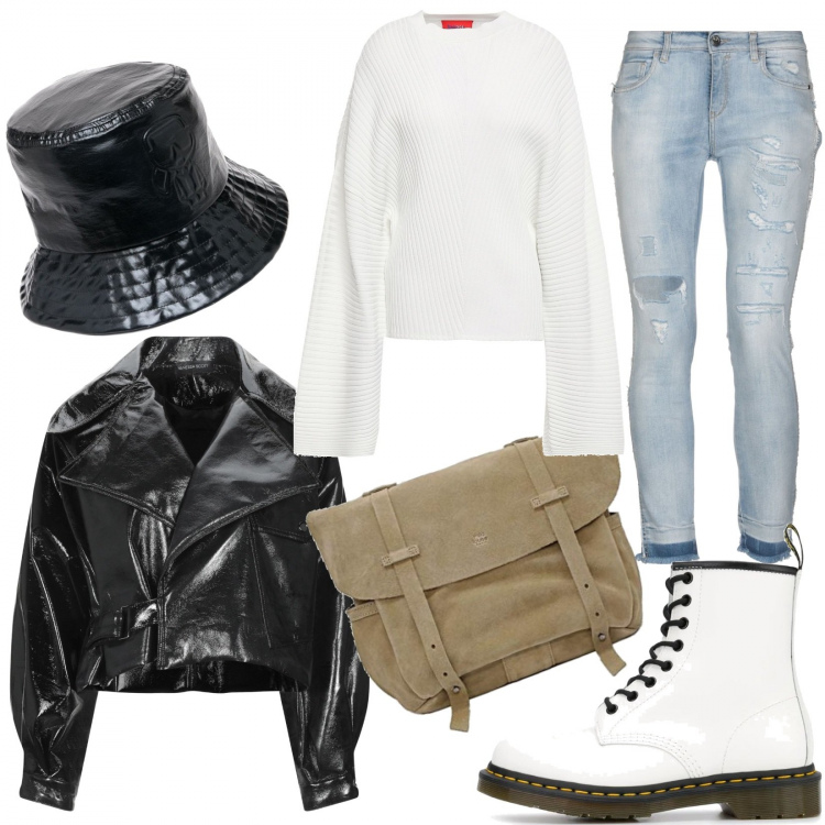 Outfit mujer - Grunge style. Estilo Urban para Escuela/Universidad. Combinación con bandoleras, botines, abrigos, jerséis, vaqueros rotos, sombreros.