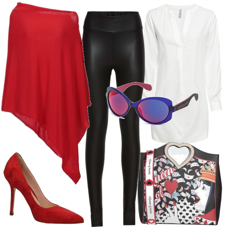 Outfit donna - Curvy. Stile Trendy per Tutti i giorni. Abbinamento con treggings, bluse, cappe, borse a mano, décolleté, occhiali da sole.