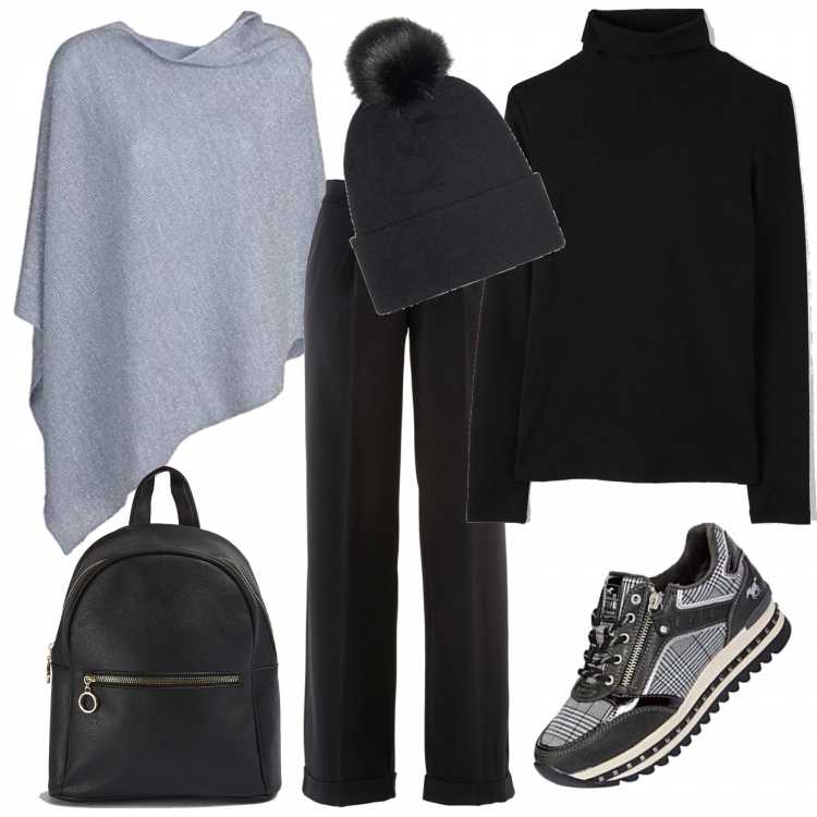 Outfit donna - La mantella calda. Stile Urban per Tutti i giorni. Abbinamento con pantaloni, t-shirt, zaini, berretti, sneakers, cappotti.