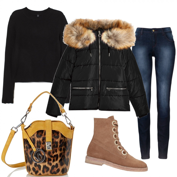 Outfit donna - Aspettando il weekend. Stile Urban per Tutti i giorni. Abbinamento con jeans skinny, piumini, stivaletti, borse a spalla, pullovers.