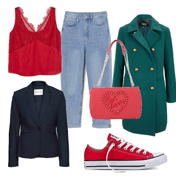 Outfit donna - Basic #4424. Stile Basic per Tutti i giorni. Abbinamento con blazer, cappotti, borse a mano, jeans mom, top.