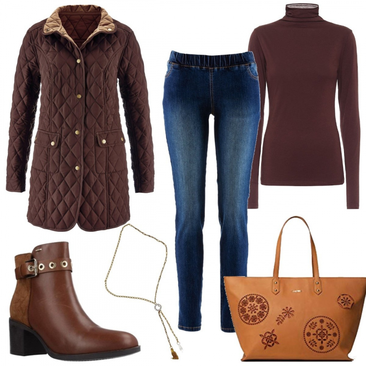 Outfit donna - Etnico #416. Stile Etnico per Tutti i giorni. Abbinamento con treggings, giacche, stivaletti, borse a mano, ciondoli, top.