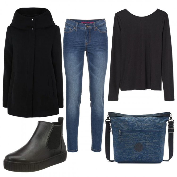Outfit donna - Basic #4498. Stile Basic per Tutti i giorni. Abbinamento con jeans skinny, cappotti, pullovers, borse tote, stivaletti chelsea.