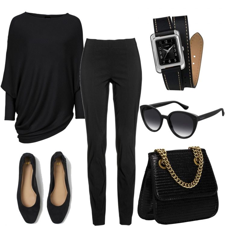 Outfit donna - Il guardaroba di @Thalida. Stile Trendy per Tutti i giorni. Abbinamento con maglieria, pantaloni, borse a tracolla, ballerine, occhiali da sole, orologi.