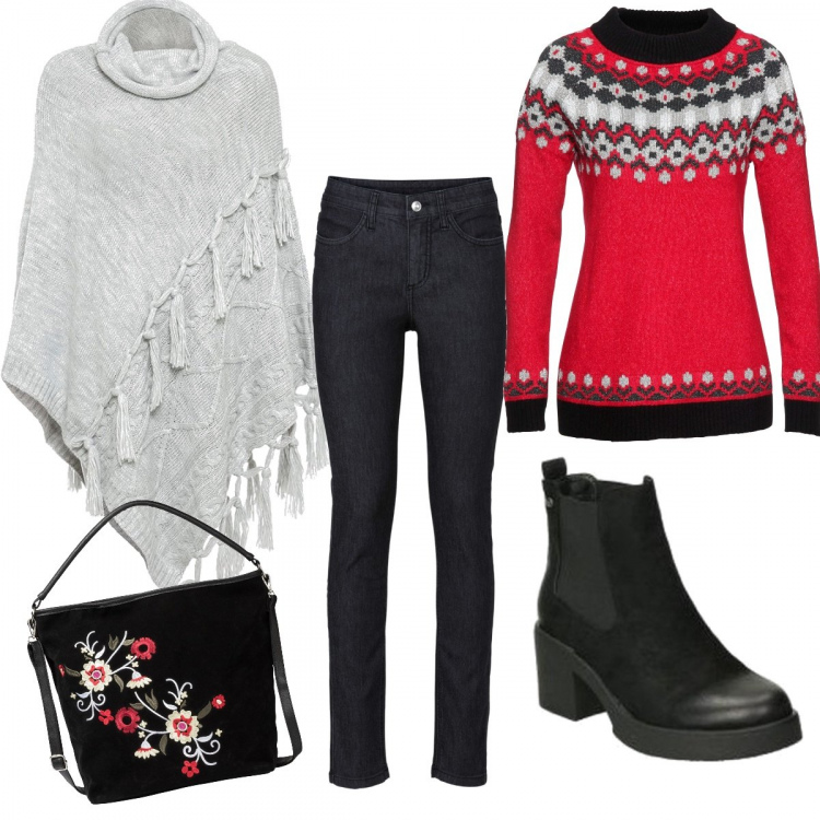 Outfit donna - Basic #4707. Stile Basic per Scuola/Università. Abbinamento con jeans skinny, maglioni, cappotti, borse a tracolla, stivaletti.